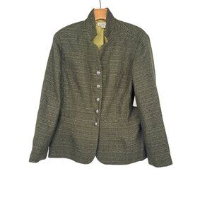 Coldwater Creek Green Textured Blazer Womens Size 16 crest Button Wool Blend new